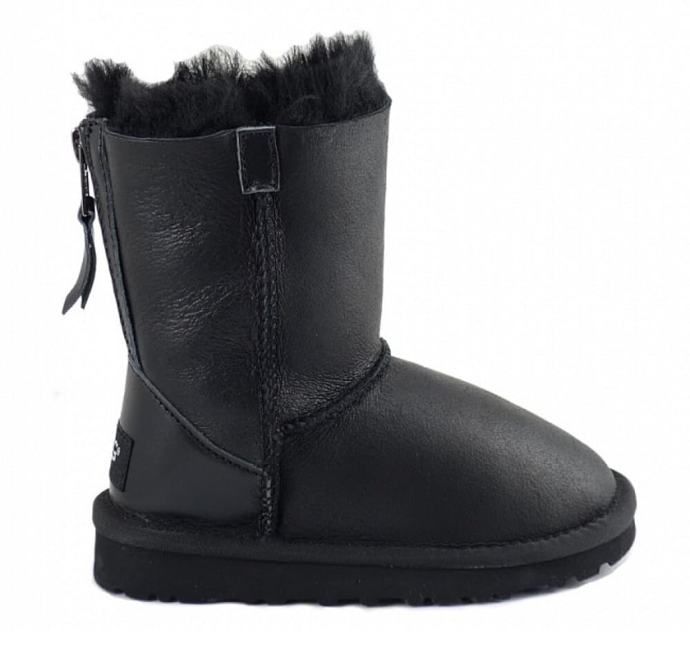 Ugg Kids Classic Short Zip Leather Black